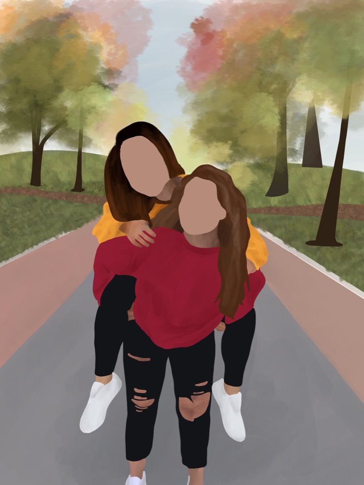 illustration of a piggyback ride in an autumn park