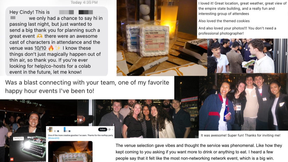 collage of thank-you messages and photos from hosted events