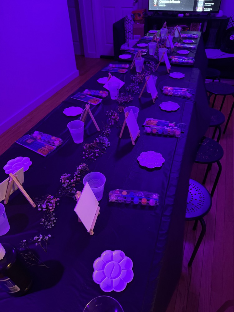 blacklight paint night table with mini easels and palettes